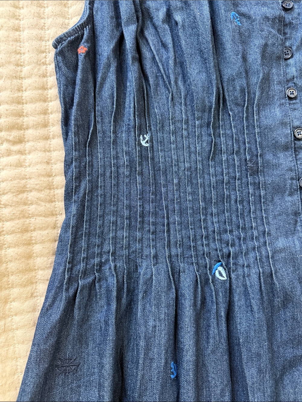Sleeveless Button-Front Navy Embroidered Midi Dress - Picture 5 of 8